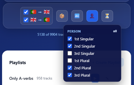 Filtering the eardrop player by grammatical person